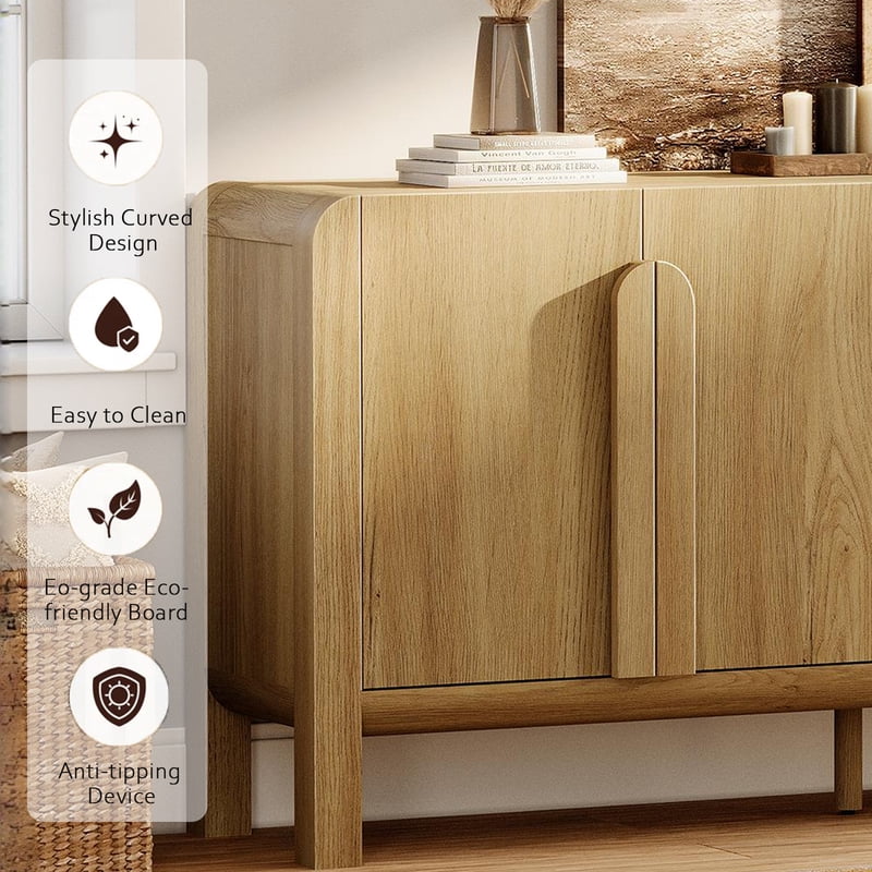 63" Modern Accent Cabinet with Curved Design & Adjustable Shelves - Walnut