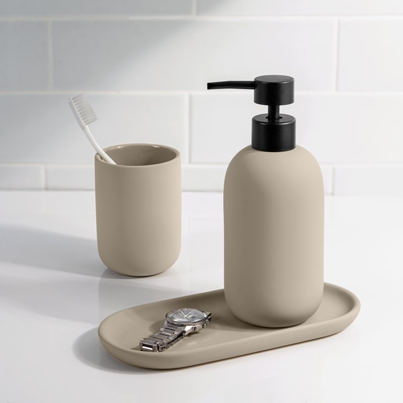Ceramic Toothbrush Holder Tan - Modern Bathroom Accessory