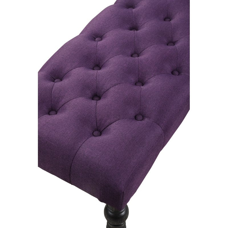 Tufted Fabric Dining Bench with Turned Legs - Purple