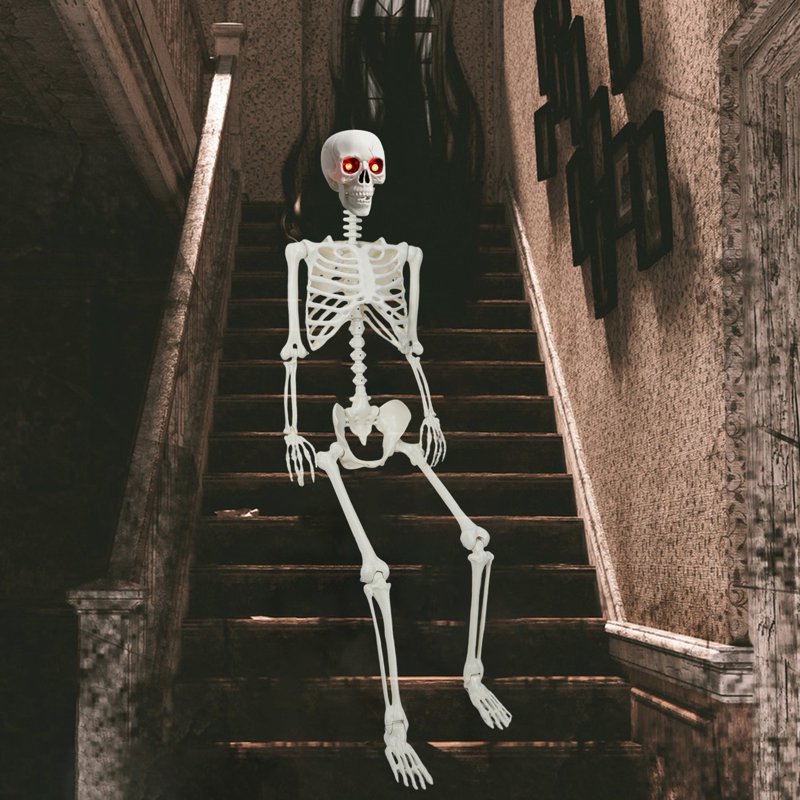 Halloween Skeleton Decor 5.4ft Light-up Full Body Skeleton with Movable Joints - Variation A