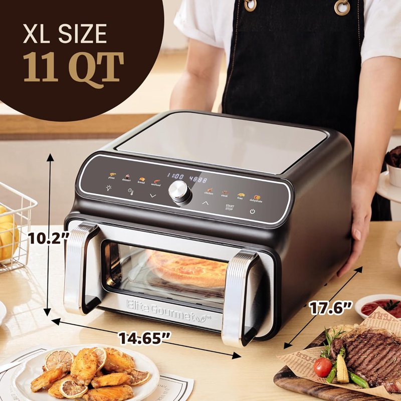 Digital Indoor Grill and Air Fryer Oven, 11L, 1700W, Stainless Steel