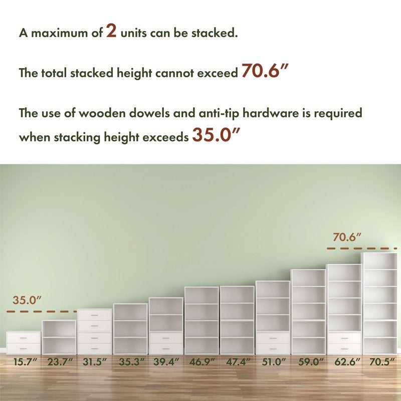 Stackable 2-Tier Wood Bookcase - Multiple Colors Available