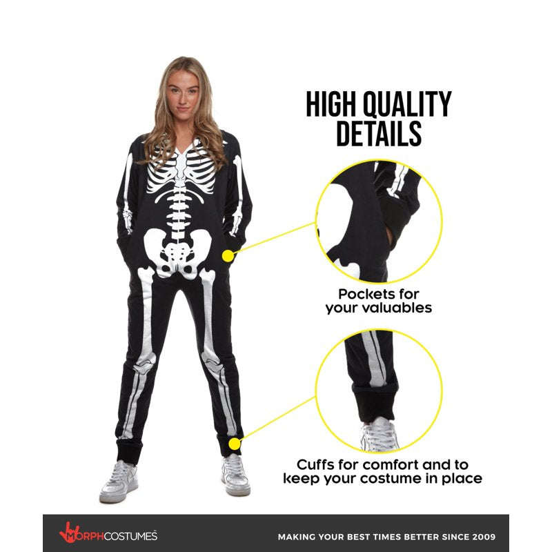Morph Womens Skeleton Costume One-Piece Halloween Pajama Jumpsuit - Medium