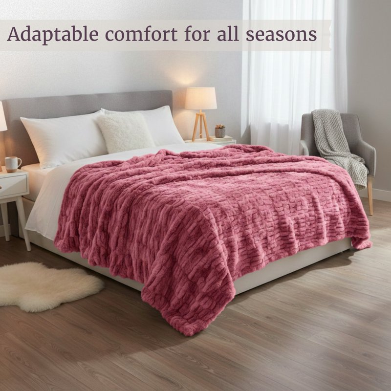 Pink Faux Fur Throw Blanket 60x80 Inch Cozy Bed Sofa Accessory - Lavish Home
