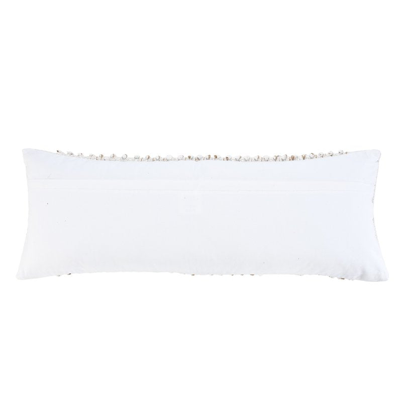 Laddha Home Designs Handwoven Bobble Lumbar Pillow Cover 36 Inches - White & Beige, Cover Only