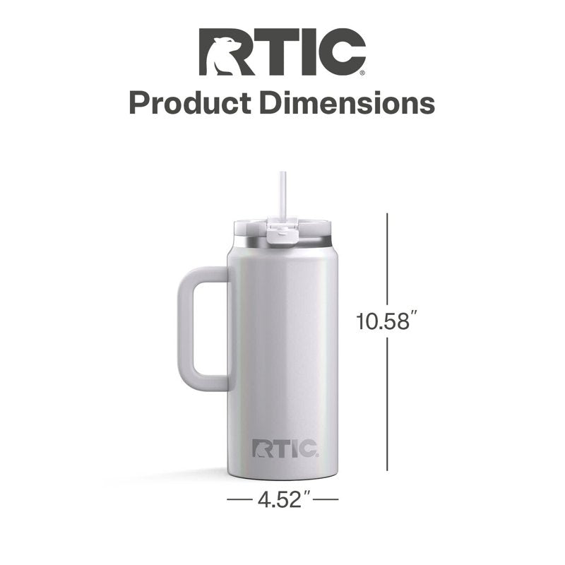 64 oz Ceramic Lined Road Trip Tumbler with Handle & Leak-Resistant Straw Lid - White Glitter