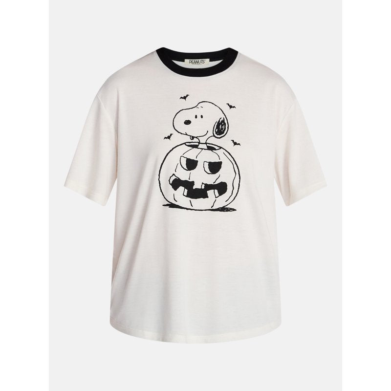 Peanuts Snoopy Pumpkin Sleep Set for Women & Plus Size Coconut Milk 2X
