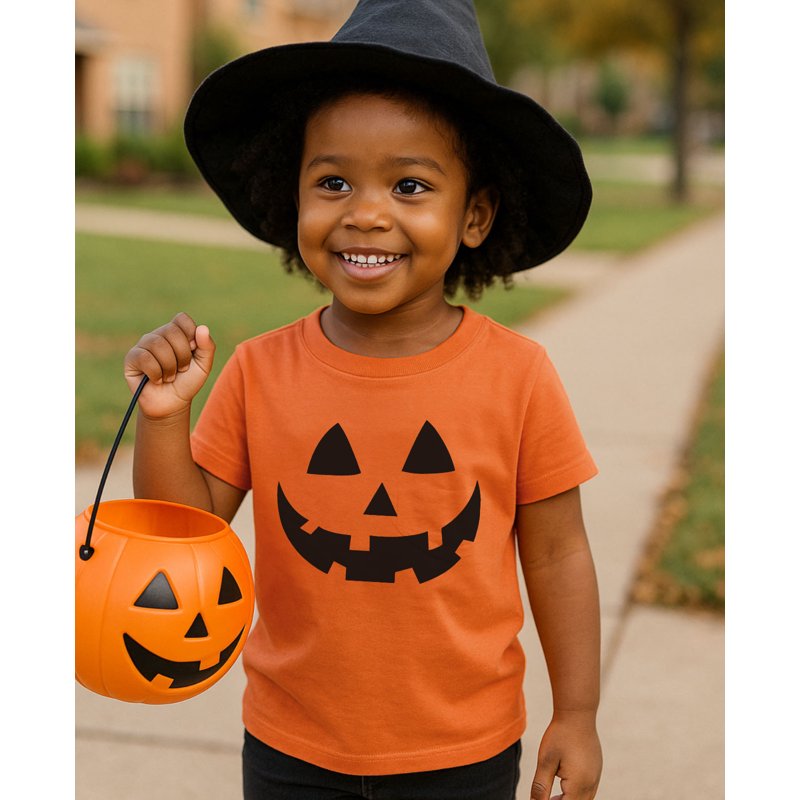Kids Halloween T-Shirt Jack O' Lantern Spooky Pumpkin Face XL Orange - Boys & Girls Costume Tee