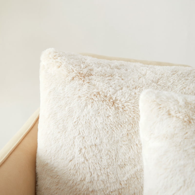 Set of 2 Faux Tip Dyed Fur Decorative Pillows - 20x20 Inches Beige - Reversible, Indoor Use, 4 Pack