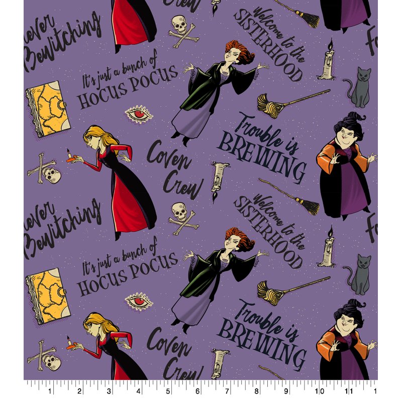 2 Pack Cotton Sewing Fabric - 18x21 Inches Hocus Pocus Trouble Brewing Design