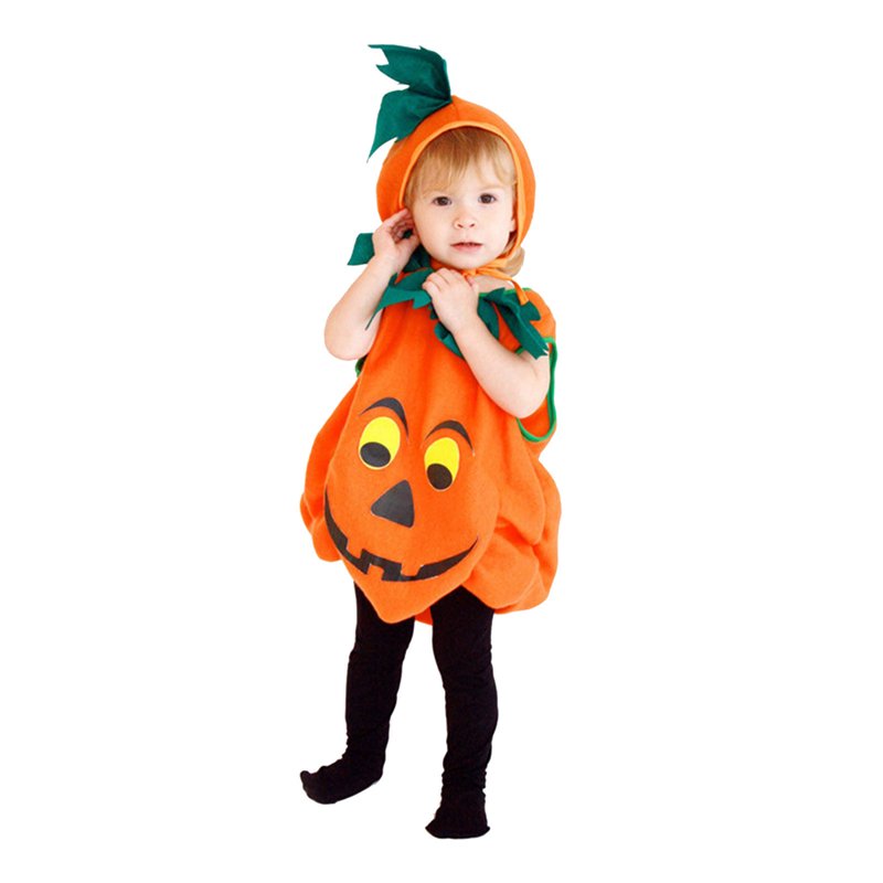 Kids Halloween Pumpkin Print Romper Jumpsuit & Role Play Hat Set - Orange, 8 Years
