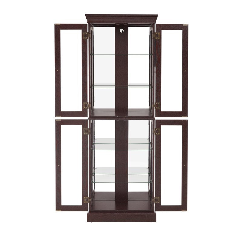Wood Curio Display Cabinet with Light - Dark Cherry Finish