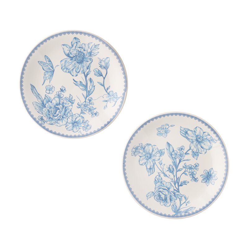 Stoneware Appetizer Plates Set of 6 - Blue Floral Design