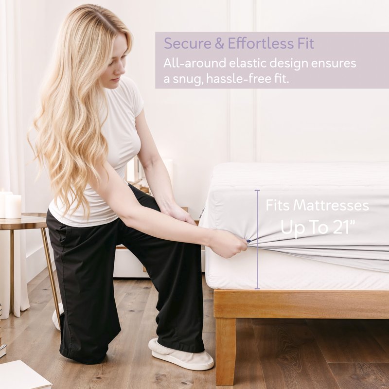 Lammaloe King Size Quilted Waterproof Mattress Pad Cover - White, Deep Pocket 8-21 Inch
