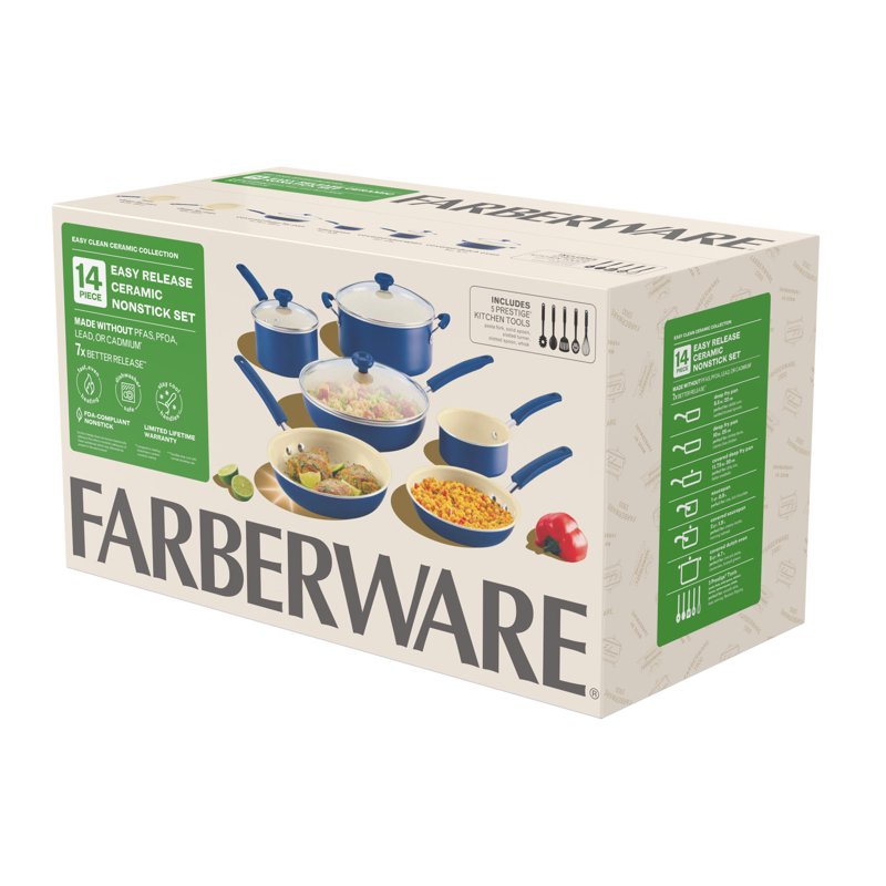 Ceramic Nonstick 14-Piece Cookware Set - Navy