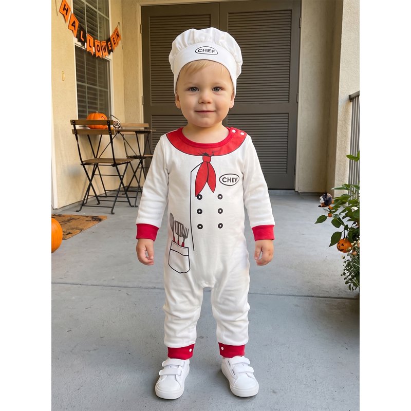 Toddler Baby Chef Costume Set with Romper and Hat - White, 18-24 Months