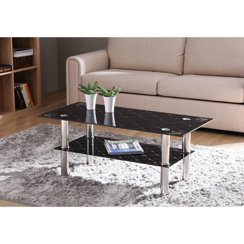 Modern Glass Rectangle Coffee Table - Black Tempered Glass