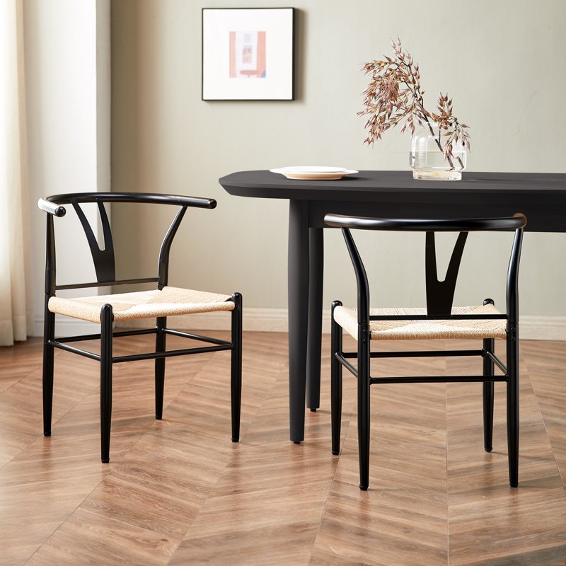 Wishbone Dining Chairs Set - Black Finish, 2 Pack