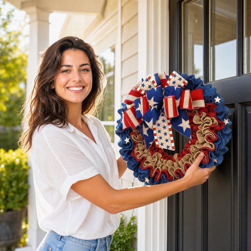 Patriotic Wreath Decorations - 250th Year Independence Day Red White Blue Flower Wreath Z0D Variation