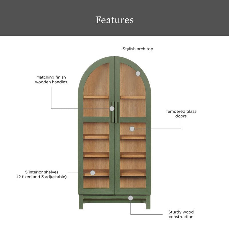 Better Homes & Gardens Juliet Arch Accent Cabinet - Deep Green Finish with 5 Shelves