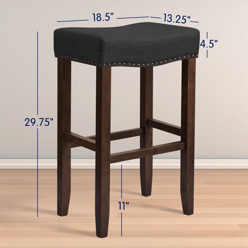 29" Backless Bar Stool Set of 2 - Wood Upholstered Saddle - Black