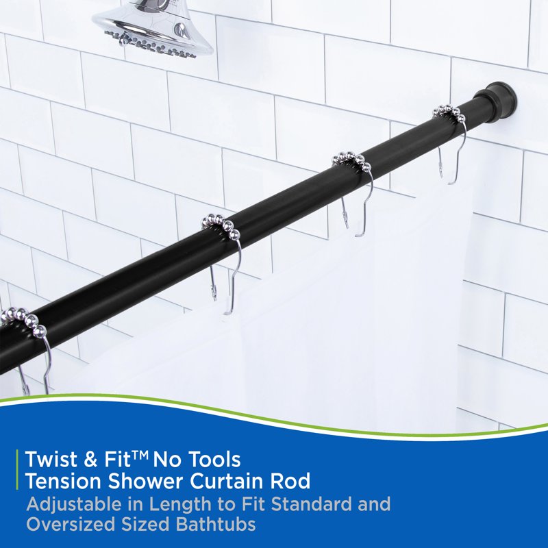 Kenney Twist & Fit Adjustable No Tools Shower Curtain Rod - Black, 42-72 Inch