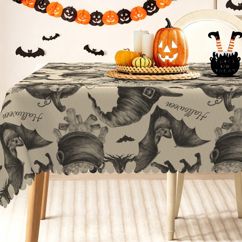 Halloween Tablecloth 60x84 Witch Hat Bat Holiday Kitchen Decor
