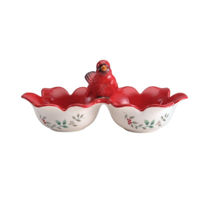 Winterberry 2-Section Serving Bowl - Festive Dolomite Design