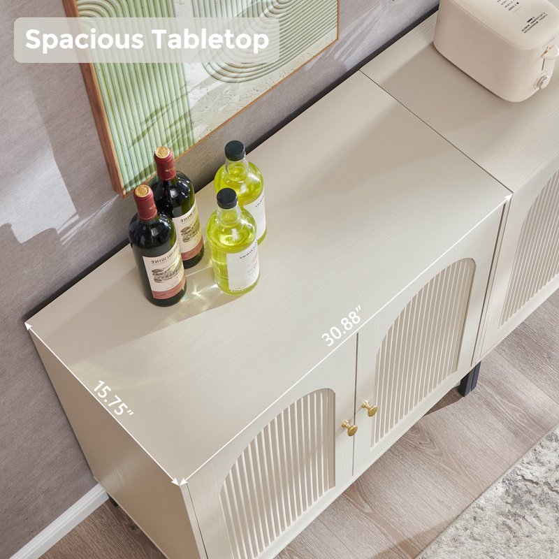 Buffet Cabinet with Storage - 123.5" Wooden Sideboard - Cream