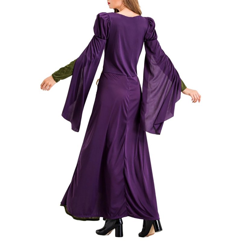 Purple Medieval Renaissance Dress Women Costume with Long Skirt & Stand Collar - Size M