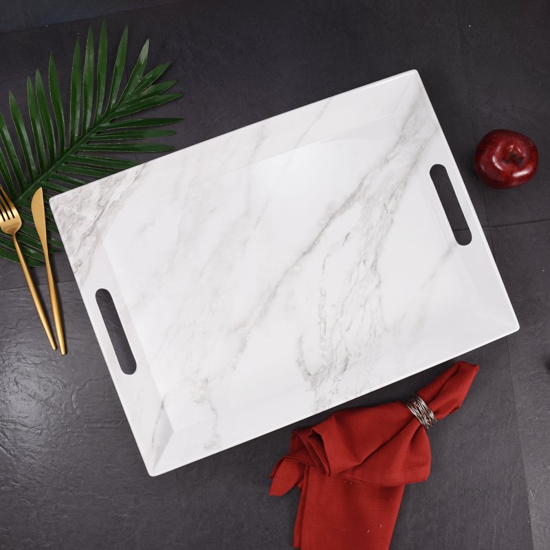 Marble Print Melamine Handled Tray - 2 Pack