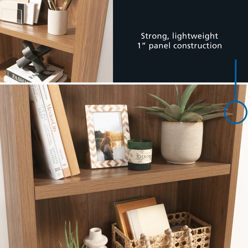 5-Shelf Arch Bookcase with Adjustable Shelves - Warm Walnut