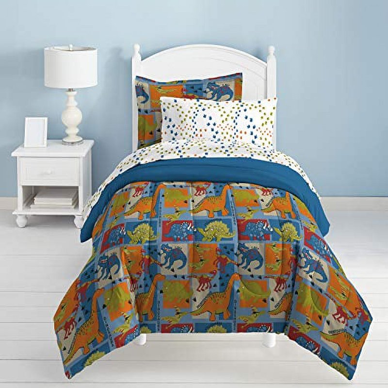 Kids Dinosaur Comforter Set - Twin 5-Piece Bed-in-a-Bag for Children