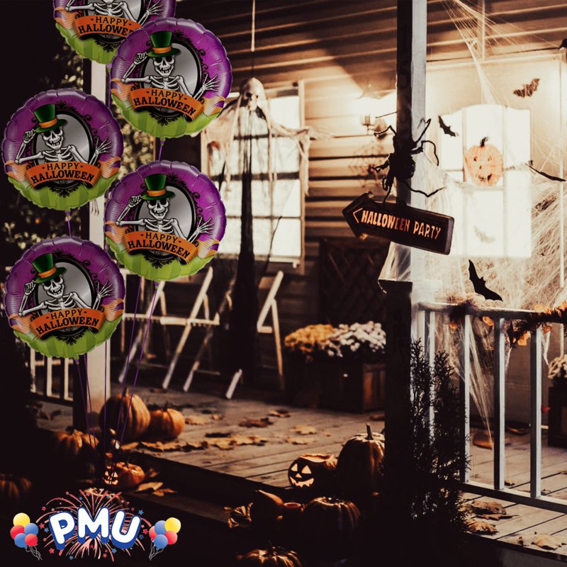 PMU Halloween Skeleton Mirror Balloon Set - 18 Inch Mylar Foil Party Decor, Pack of 5