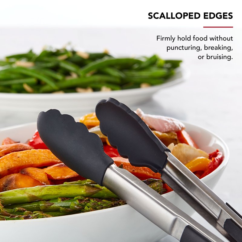 Stainless Steel 12-Inch Locking Tongs for Cooking - Black