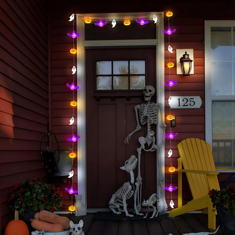 Halloween String Lights with Pumpkins & Bats - 10Ft, 20 LED, 8 Modes, Timer - Variation 1
