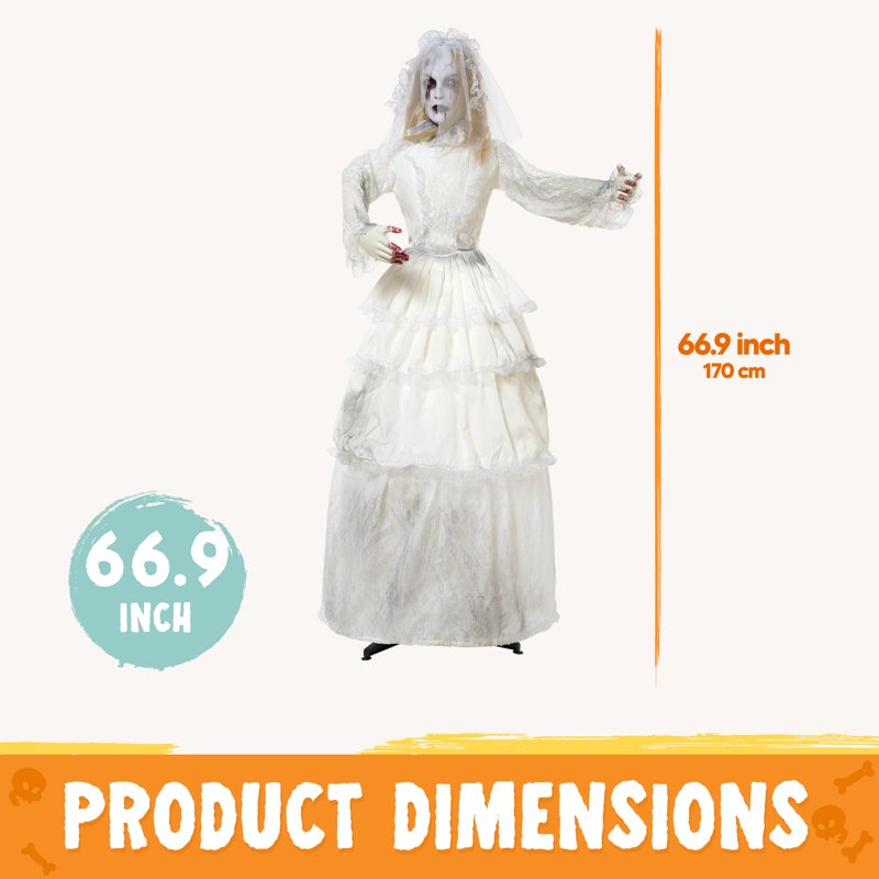 Face-Changing Bride Animatronic Halloween Decoration - Twisting Head, Glowing Eyes