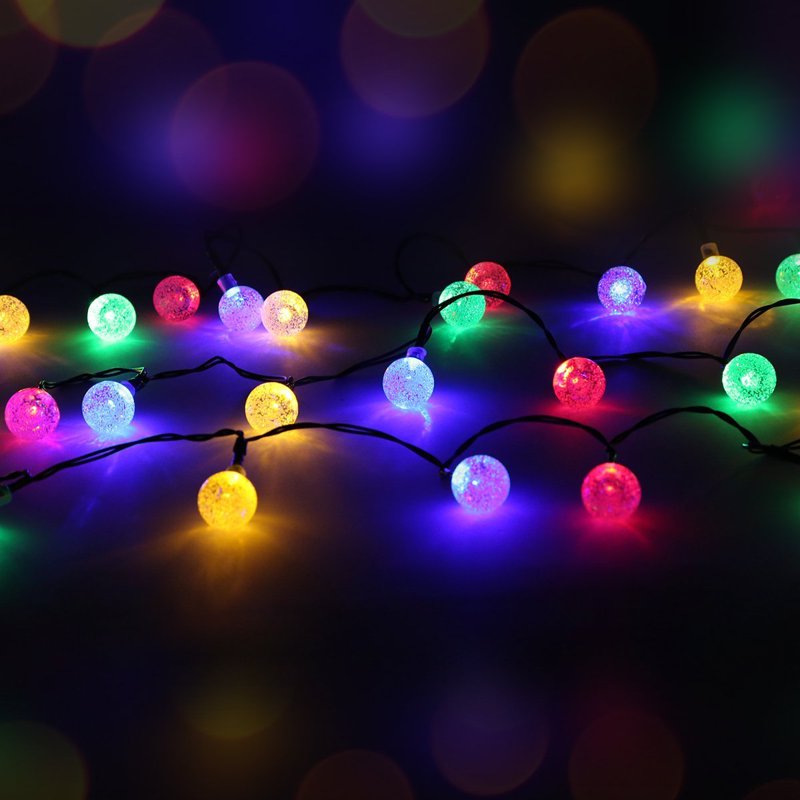 20 LED Solar Bubble Globe String Lights - Waterproof 8 Mode Fairy Lights for Garden & Party - Multi, 4.85M