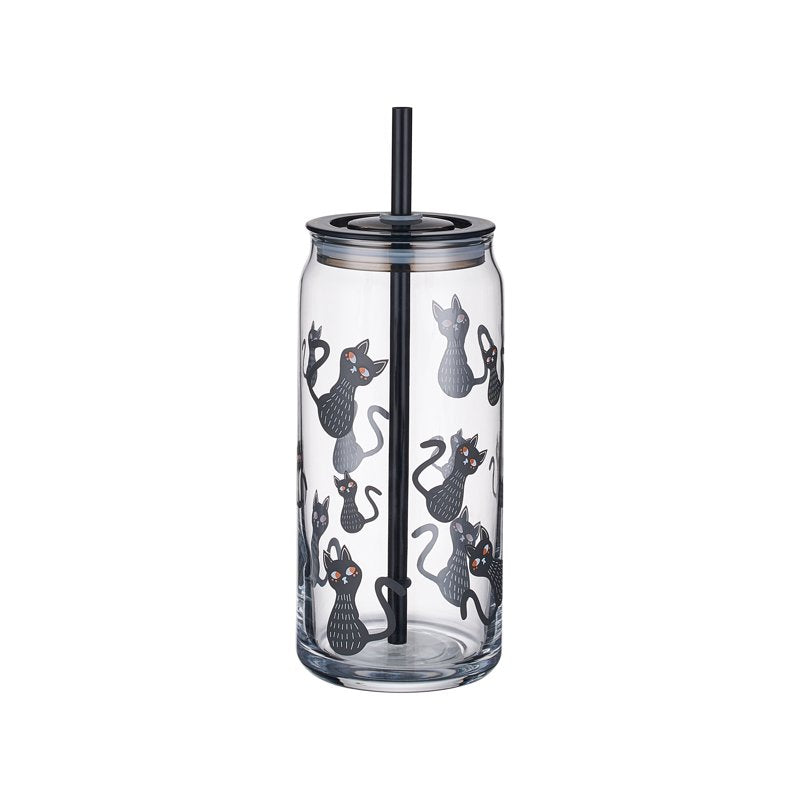 Halloween Cat Glass Can Sipper Tumblers - 20 oz, 2 Pack