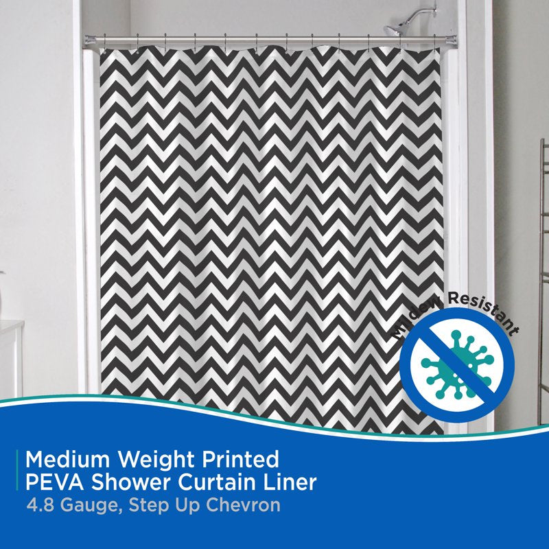 Medium Weight Decorative PEVA Shower Curtain Liner - 70 x 72 Inch Chevron Pattern