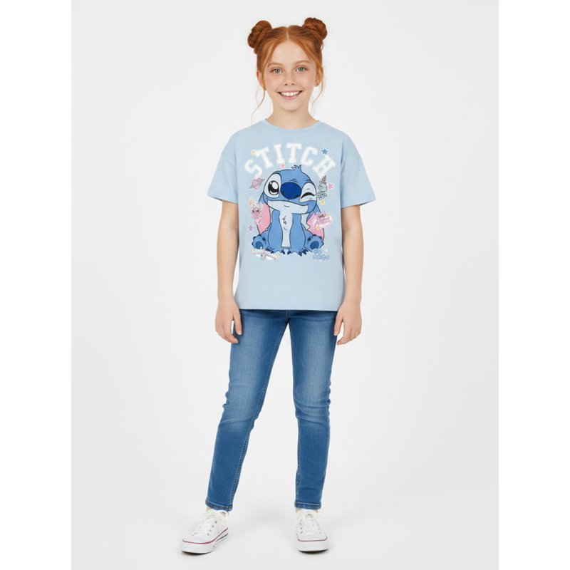Girls' Lilo & Stitch Graphic Tee with Short Sleeves - Stitch Stickers Variation