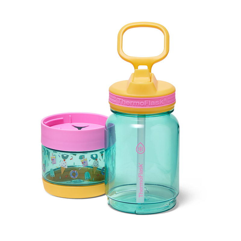 14 oz Snack and Sip Kids Bottle with Snack Cup - Teal Treats
