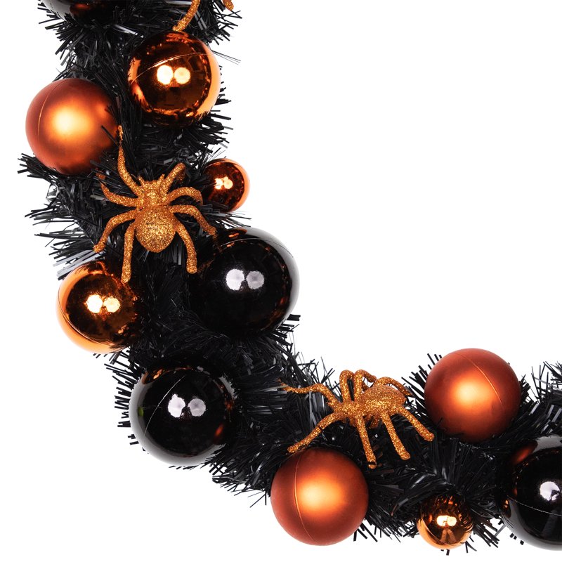 Halloween Wreath with Glittered Spiders and Ornaments - 18 Inch Indoor Outdoor Decor
