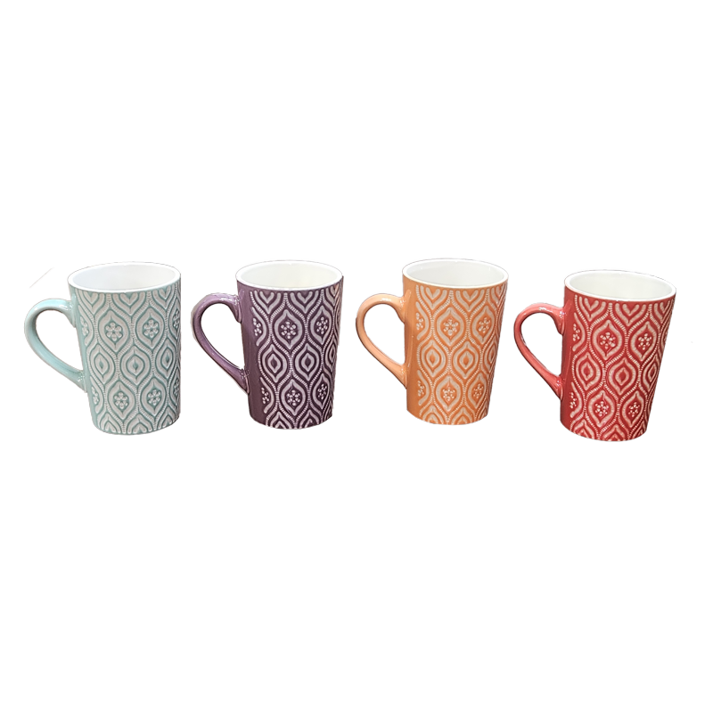 16oz Multi-Color Ceramic Coffee Mug Set - Ikat Design, 4 Pieces