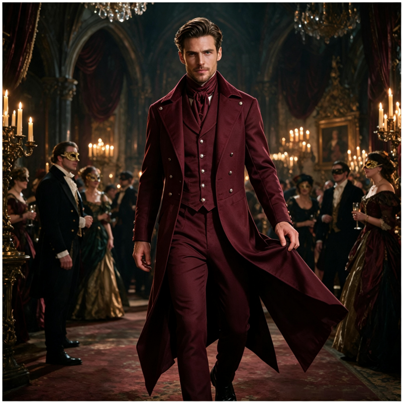 Men's Gothic Tailcoat Jacket Vintage Steampunk Pirate Costume S-Wine 4XL