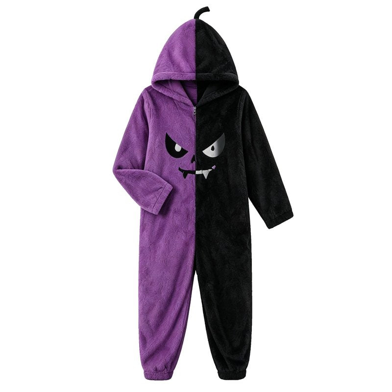 Purple Halloween Skeleton Onesie Adult Unisex Jumpsuit with Hood - Size S