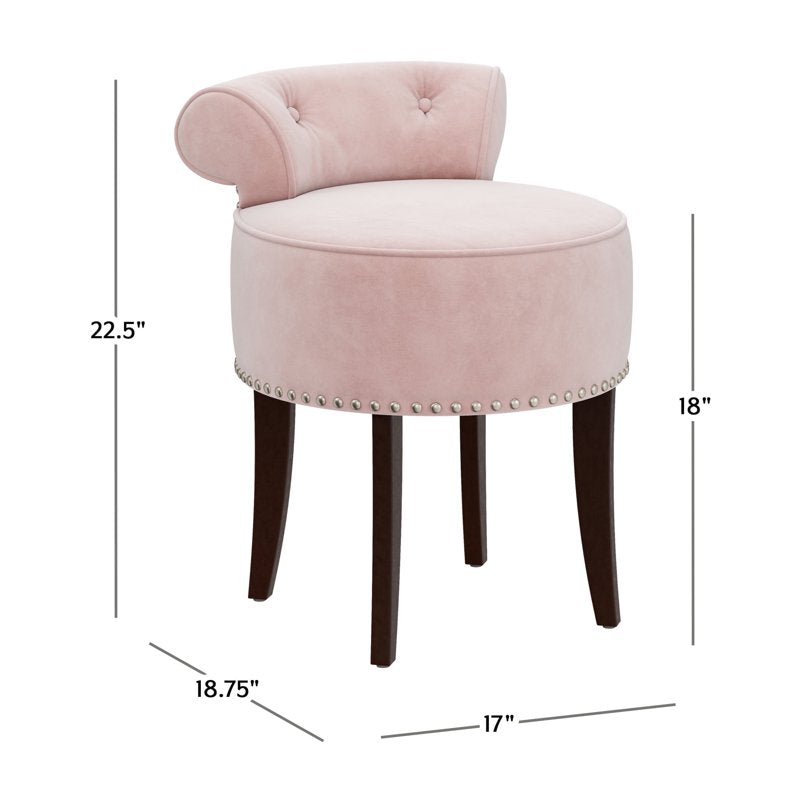 Contemporary Velvet Vanity Stool with Low Back - Pink