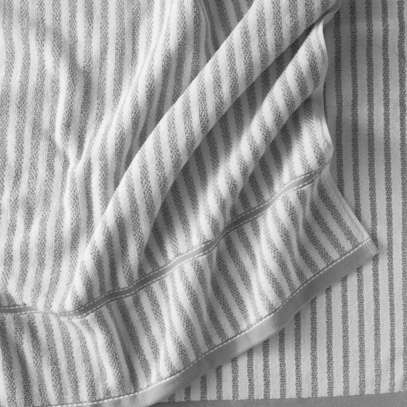 Beautiful by Drew Barrymore 4-Piece Stripe Bath Set - Charcoal Grey, 100% Cotton