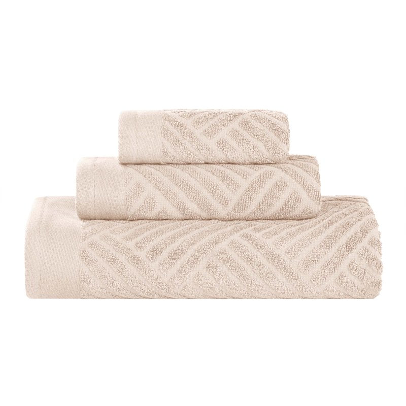 Ivory Jacquard Basketweave Egyptian Cotton 3 Piece Towel Set - Superior
