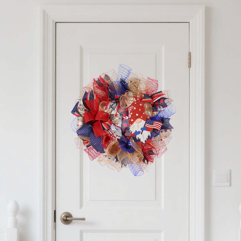 Nkmbld 4th of July Patriotic Wreath - Red White Blue for Front Door & Outdoors (Variation A)